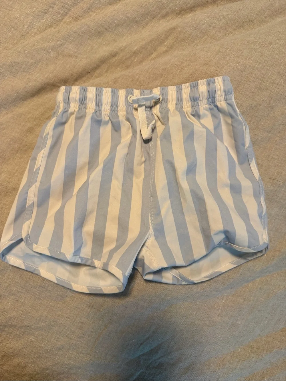 Rylee + Cru Light Blue & White Striped Drawstring Swim Shorts, 4-5T